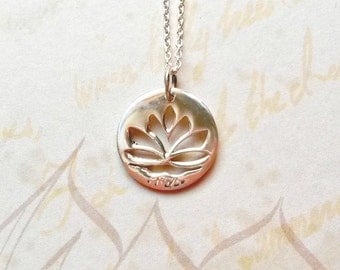 Sterling Silver Lotus Necklace Solid Silver Lotus Pendant Buddhist Jewellery
