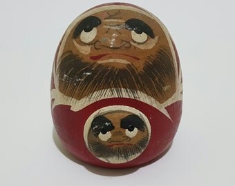 Vintage Wooden Double Goodluck Daruma Doll