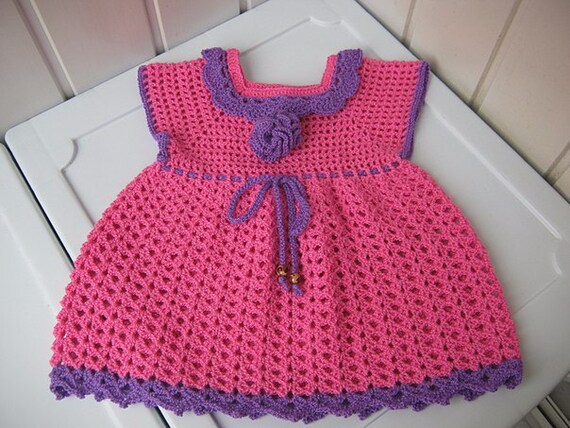 Baby dress crochet dress pink dress with flower little