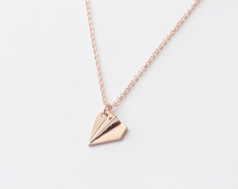Rose Gold Paper Airplane Necklace, Tiny Charm Necklace, Cute Necklace, Delicate Necklace, Everyday Necklace, Gift for girls, Friends Gift