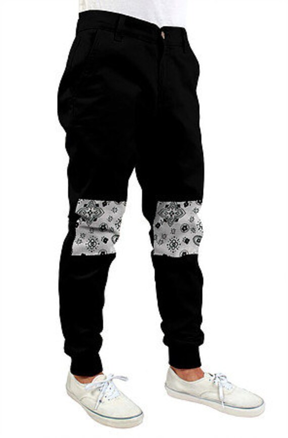 black marl paisley cut & sew joggers