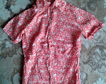 vintage, blouse, red, patterned,short sleeve,1980,blouse,polka dots,short sleeve,sewn by hand,