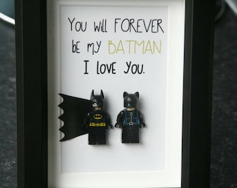Batman and Catwoman Batwoman Personalised Lego wedding anniversary fathers day romantic quote boyfriend love wife husband dad frame