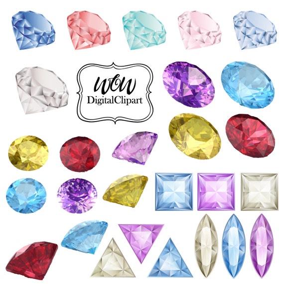 Diamonds Clipart Vector Gems Clip Art Digital Gemstone Gems