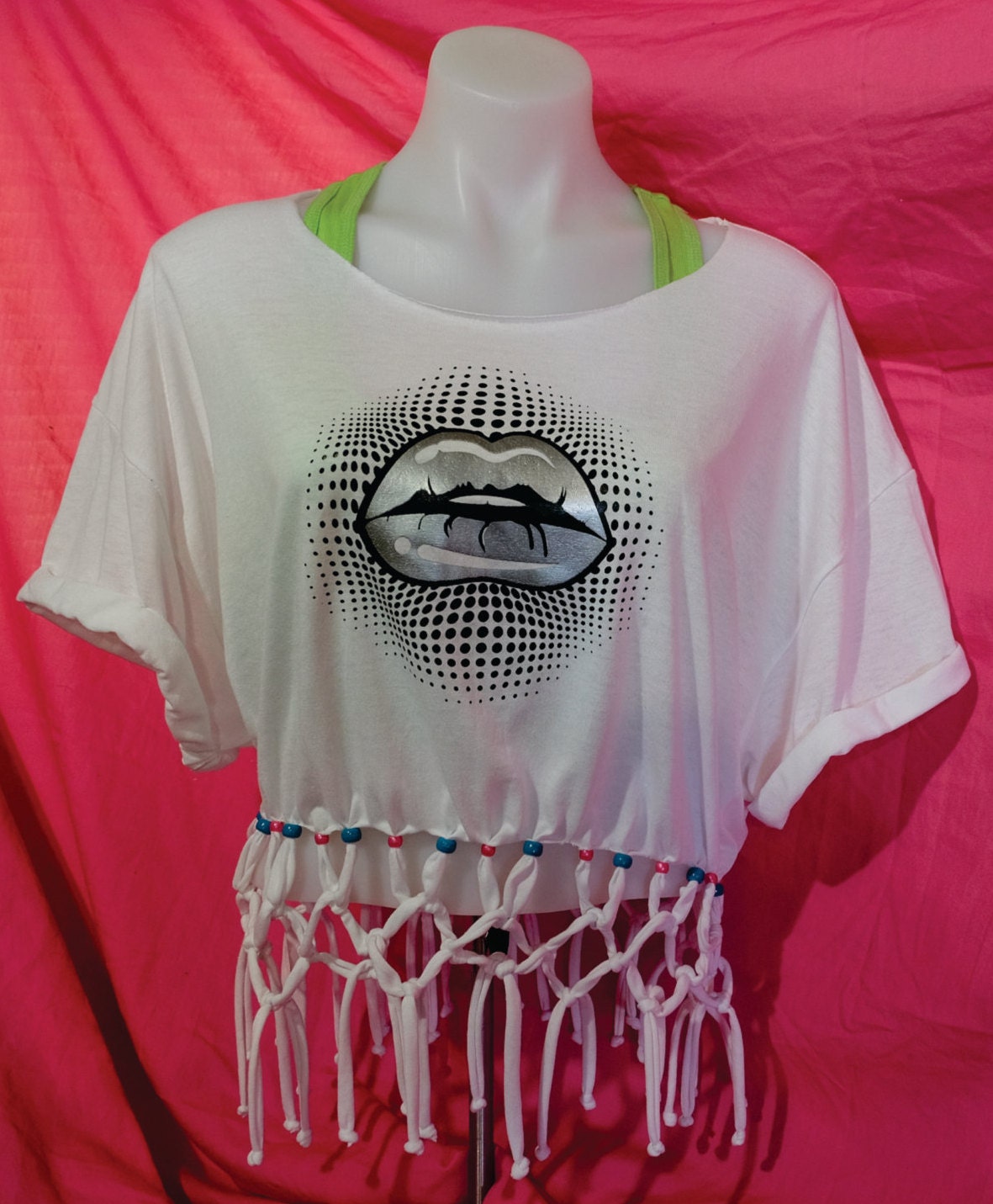 Fringe Clothing-White Fringe Shirt-Fringe Tee Silver Lip