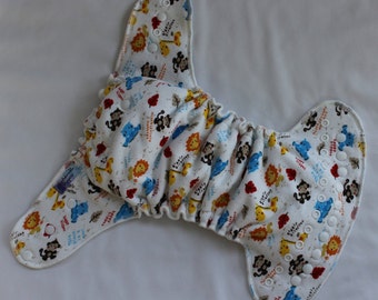 Cloth Diaper One Size Fitted Diaper, Zoo Animals - Bamboo Fleece, One size OS Velour Cloth Baby Diaper