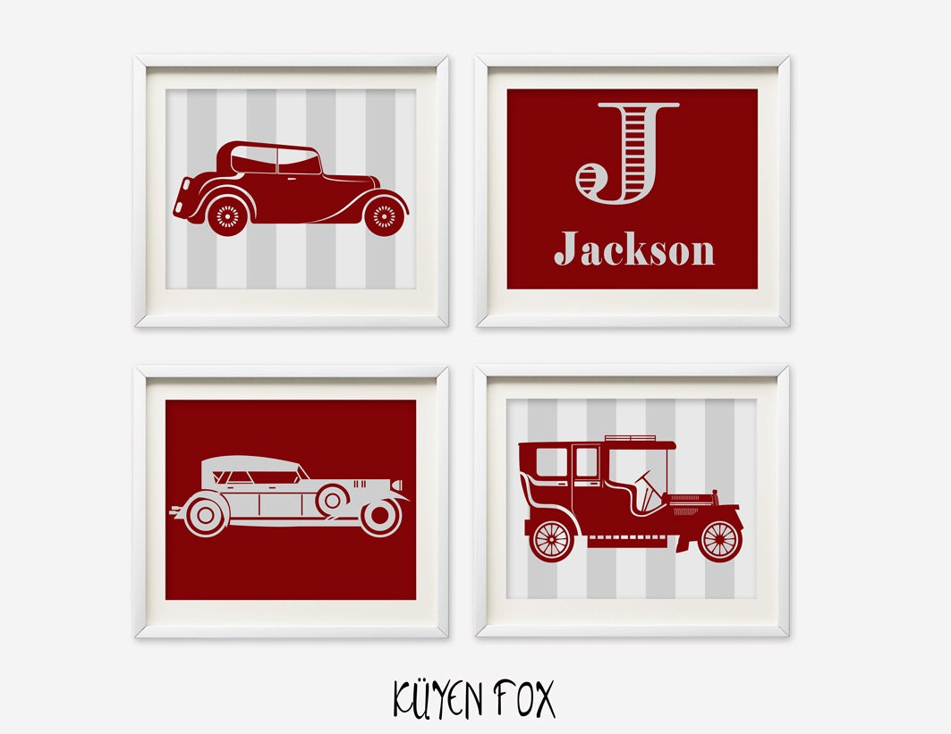 Vintage Car wall art red car nursery art kids wall art