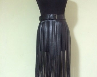 Skirt fringe,belt fringe,leather skirt fringe, long black leather fringe belt