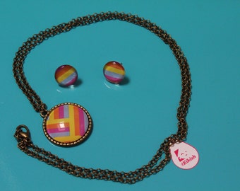Gemstone earrings and necklace-colorful striped pattern
