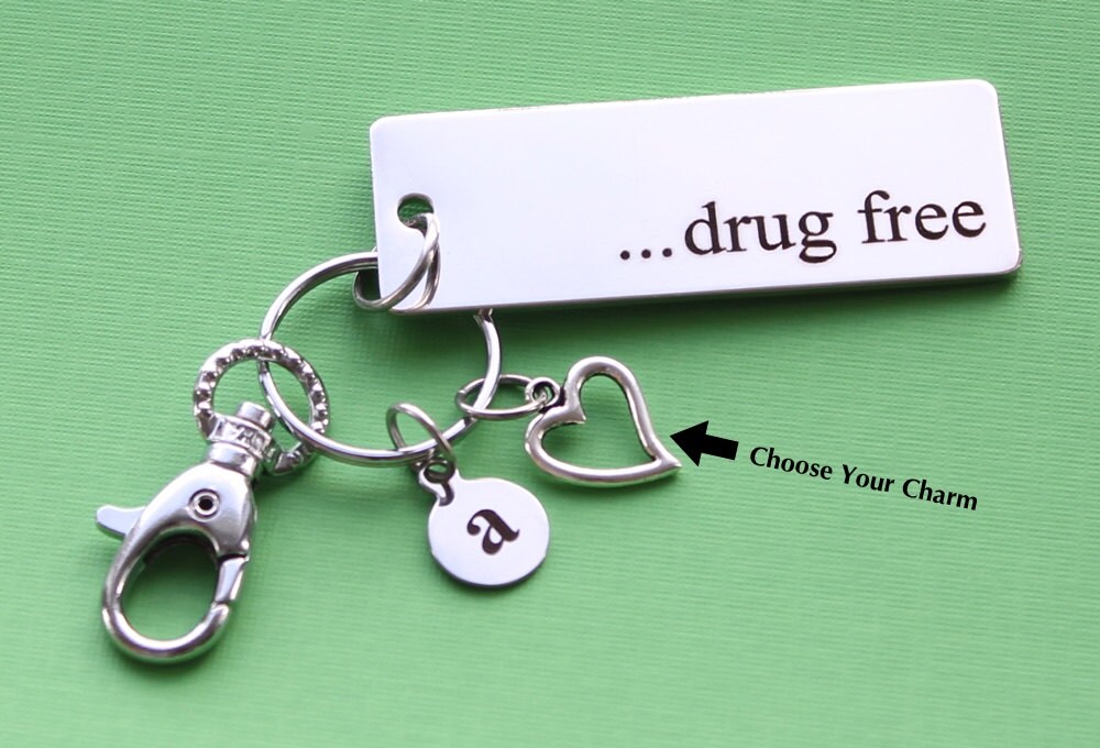 Personalized Sober Key Chain Drug Free Stainless Steel