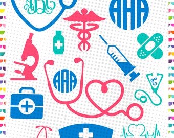Nurse circle monogram frames SVG DXF EPS -Vinyl cut files – Stethoscope - Stethoscope Medical Monogram Frames - Nursing Cut File