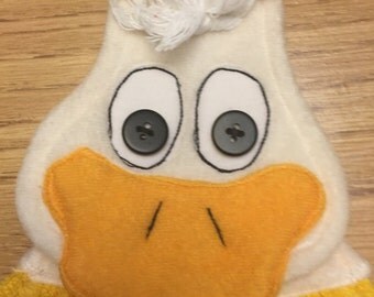 Bird Towel Original Linda's Critters bird on bright yellow kitchen towel