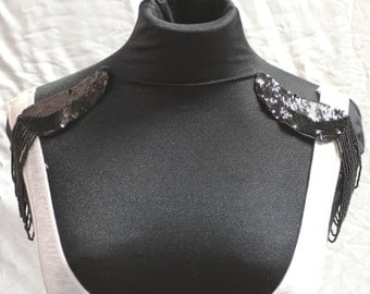 Black Sequin And Bead Epaulettes - JR09235