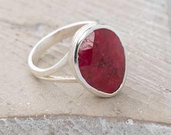 Handmade, Sterling Silver 925 Faceted Ruby Ring