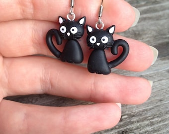 Earrings black cats Funny cats Black cats jewelry Miniature cats Cats lovers Witch earrings Witch jewelry Goth jewelry Gothic jewelry Gifts