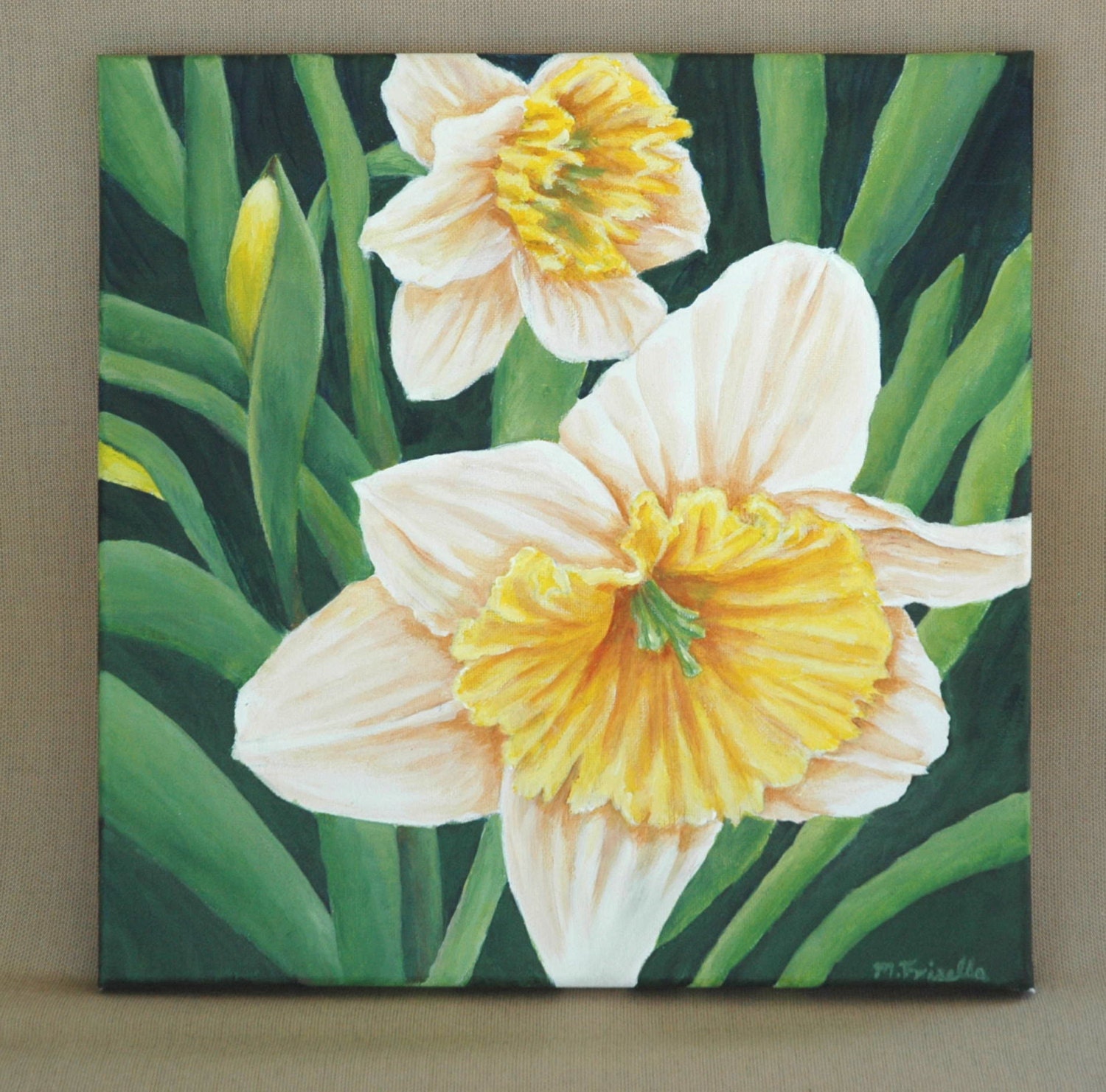 Daffodils in the Garden Original Acrylic Painting 12 x
