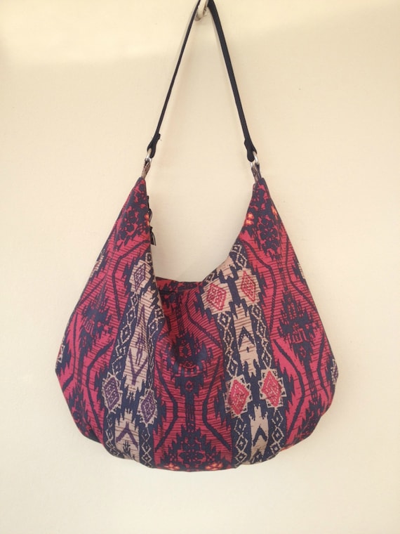 Ethnic Hobo Bag Canvas Hobo Bag Fabric Print by NormasBagBoutique