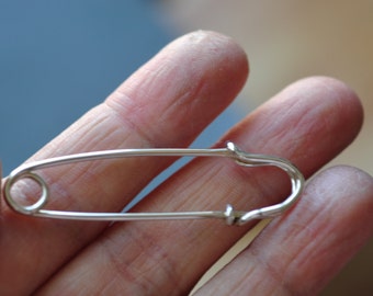 medium large SAFETY PIN brooch (2 inch) - sweater pin, scarf pin, shawl pin, charm or pendant holder - sterling silver or 14k gold filled