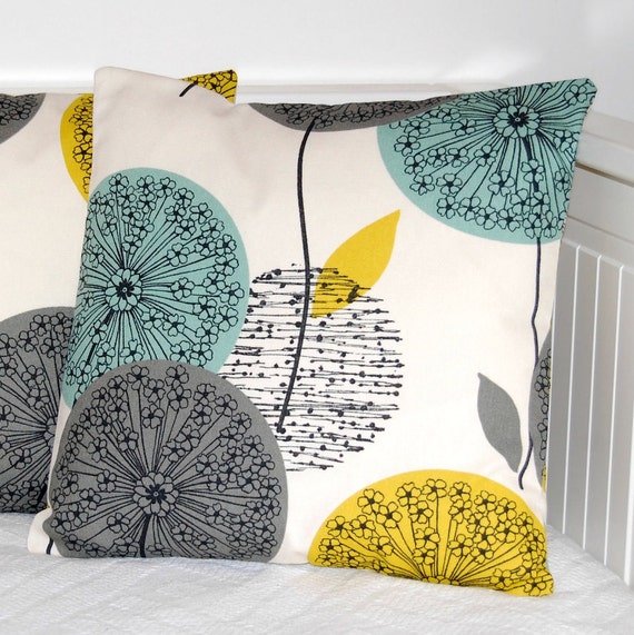 teal grey mustard yellow small throw decorative pillow cover