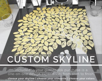 Wedding Guestbook Tree, Unique Guestbook with Custom Silhouette & Skyline, Custom Guestbook, Alternative Wedding Tree / W-T05-1PS HH3 03P