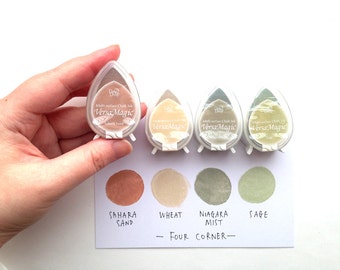 versamagic dew drop ink pads. rubber stamp pad. multipurpose chalk water based pigment inks. diy wedding guestbook. set of 4. four corners