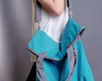 Sale20%off-ReadyToShip-Turquoise Blue With Grey Piping Bag/Totes/Diaper/Shoulder/Bags/Handbags/School/Messenger/For Him/For Her/Purses-090