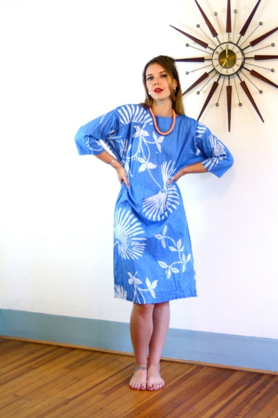 Vintage Blue Batik Kaftan Cotton Beach by PosiesForLuluVintage
