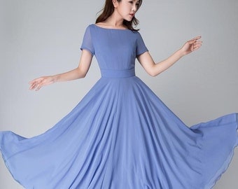blue maxi dress, midi dress, summer dress, women dresses, party dress, day dress, custom dress, Handmade dress, Short sleeve dress 1523