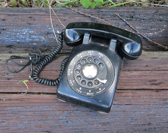 Vintage Telephone Black Desk Phone Metal Rotary Dial Bell System Western Electric