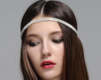 Halo Bohemian Goddess Rhinestone Jeweled Headband Head Piece Forehead Headdress Head Chain
