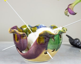 Ceramic Yarn Bowl Handmade Knitting bowl Unique Yellow Blue Purple Lime Green Organizer Storage knitter gift Yarn supplies