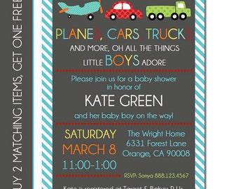 Baby Boy Shower Invitation - Transportation Invitation - Transportation Birthday Invitation - Transportation Baby Shower - Digital File