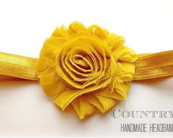 Mustard Headband, Baby Girl Headband, Shabby Chic Flower Headband...Baby Mustard Headband