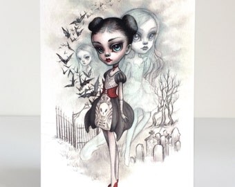 A Girl and Her Ghosts - 4 x 5.75 Mini Art Print by Mab Graves - unframed