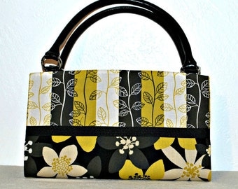 Two Tone Yellow, Gray, Black, White Floral, Stripe Magnetic Bag Shell Cover