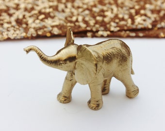 GOLD ELEPHANT Cake Topper Mini Small Figurines Animal Figurine Whimsical Magical Vintage Golden Carousel Carnival Safari Circus Birthday