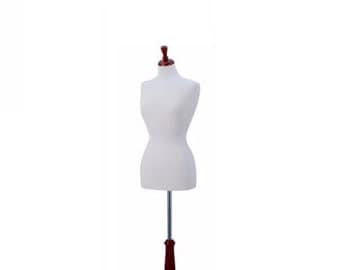 White Female Dress Form With Walnut Base Mannequin **FREE Shipping**