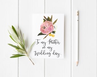 To My Mother On My Wedding Day Greeting Card - Hand Painted Flowers - Wedding - Mother of Bride Card - Floral Card