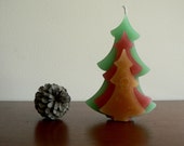 Christmas candle fire tree 6,3" tall / Green, red and yellow coloured xmas pine scented / Christmas candle home decor / Christmas gift idea