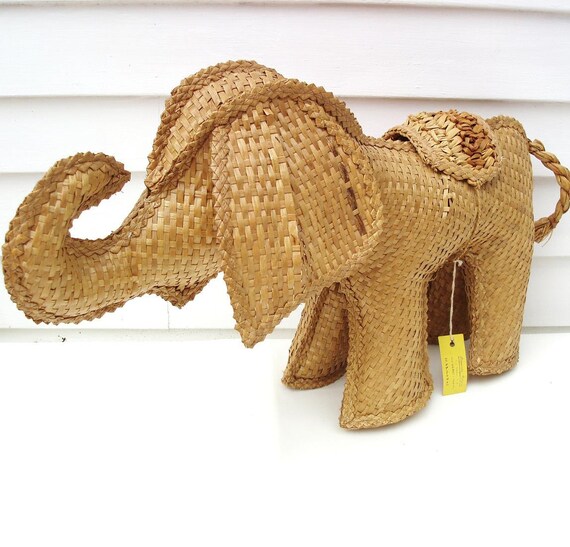 Vintage Elephant Zoo Animal Large Wicker Elephant by WhimzyThyme
