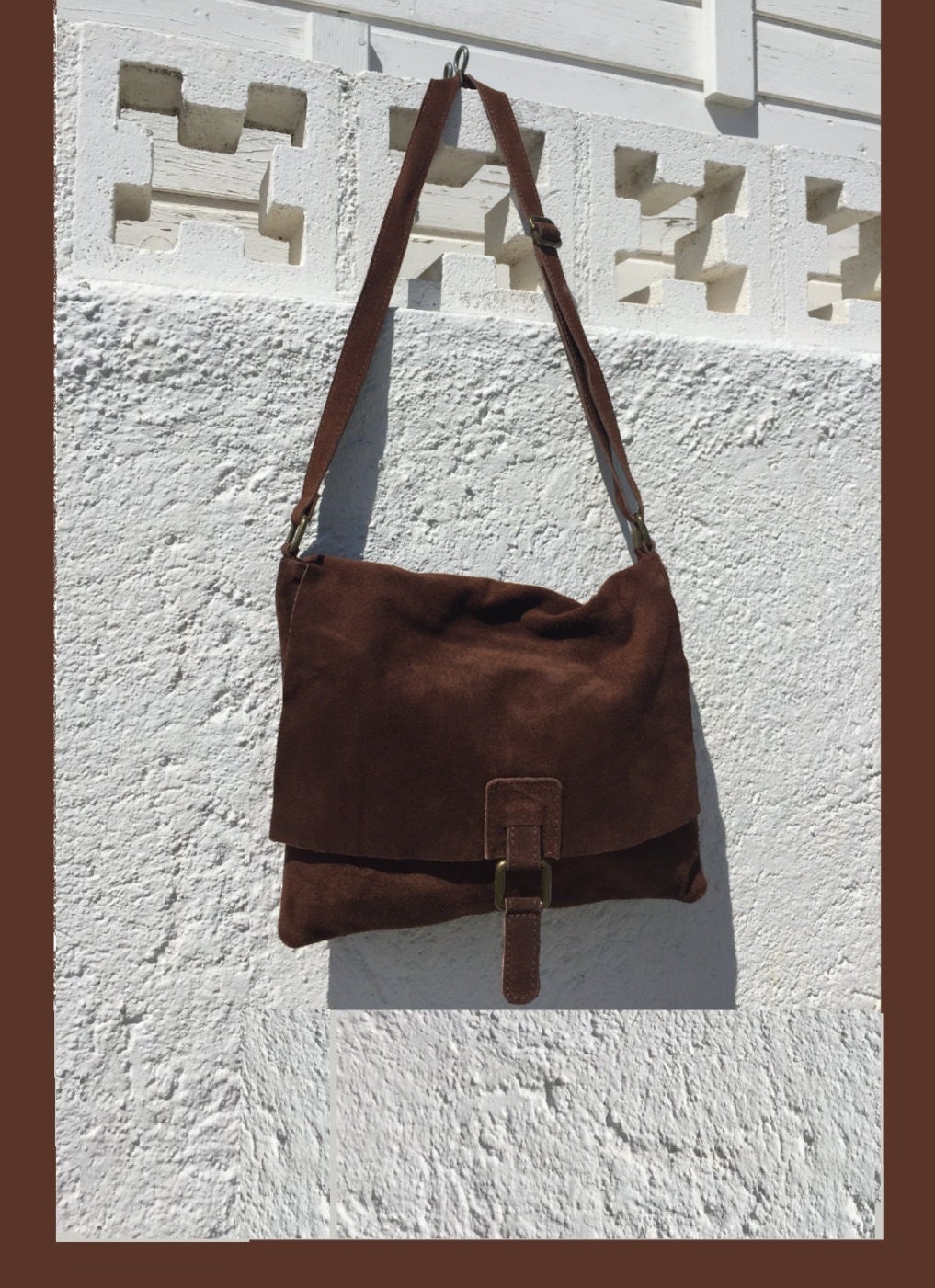 BOHO suede leather bag in CHOCOLATE BROWN. Soft natural