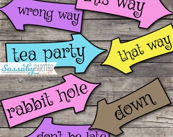 Alice in Wonderland Arrow Signs - INSTANT DOWNLOAD - Mad Hatter Tea Party Birthday Baby Shower Printable Sign Decorations