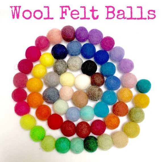 Pack of 10 Wool Felt Balls 2cm wide 60 colours to choose
