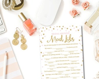 Pink and Gold Bridal Shower Mad Libs Game, Bridal Shower Games Printable Glitter Confetti Pink Bridal Shower Mad Libs Instant Download BR1