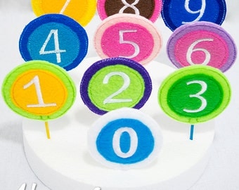 Numbers Cupcake Topper Embroidery Designs, machine embroidery, ITH, in the hoop, 4x4, numbers, number embroidery design, birthday, party