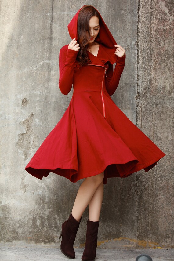 Wine Red Cotton Fleece Coat / Cotton Hoodie by Sophiaclothing