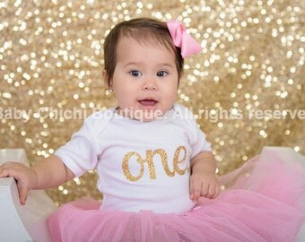 Pink and gold first birthday outfit First birthday outfit One gold glitter heart 1st birthday girl outfit Pink and gold tutu