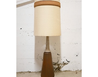 Mid Century Tall Ceramic Lamp on Wood Base