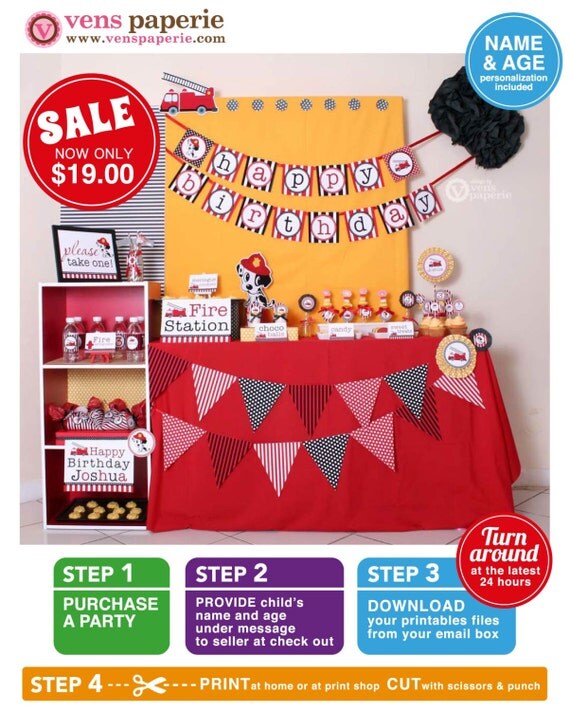 Dalmatian Fire Fighter Birthday Party Package Personalized FULL Collection Set - PRINTABLE DIY - PS814CA1x Il_570xn