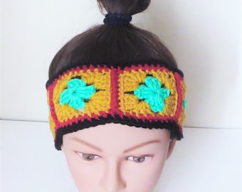 Rasta Granny Headband, Crochet Granny Squares Headband, Granny Square Hair Accessories, Festive Hairband, Island Accessories, NEW 2016!